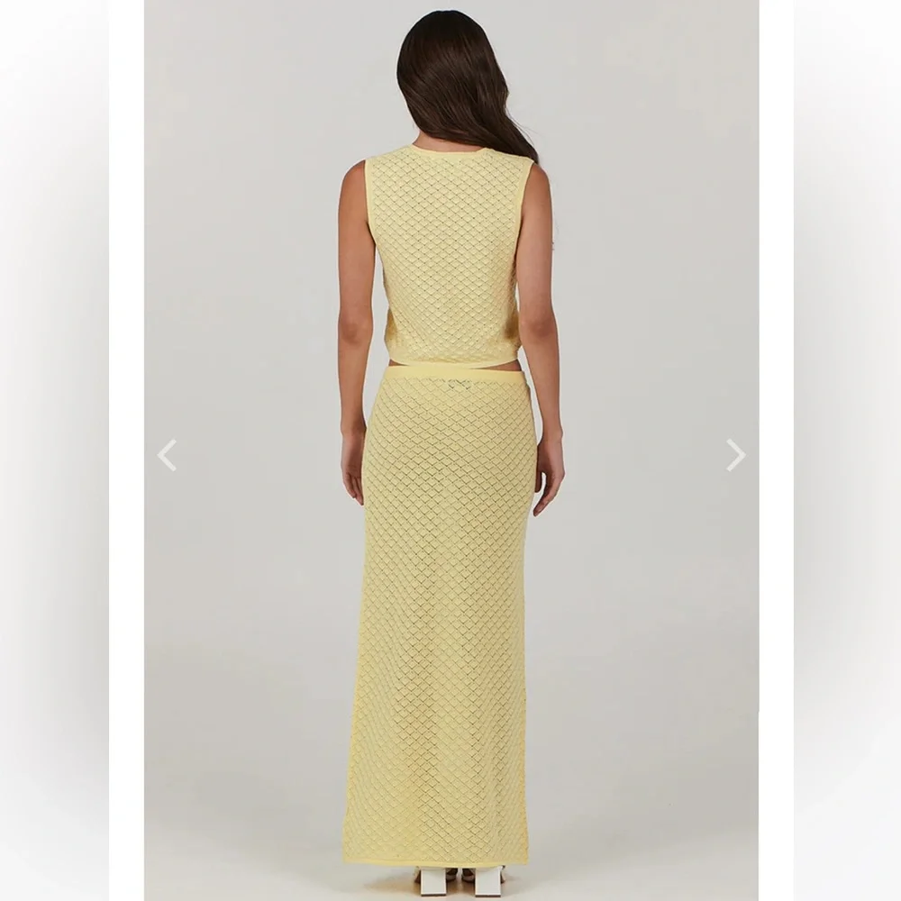 Charlie Holiday Jessie Knit Midi Skirt Yellow Pointelle Resort Vacation NWT - Picture 3 of 7